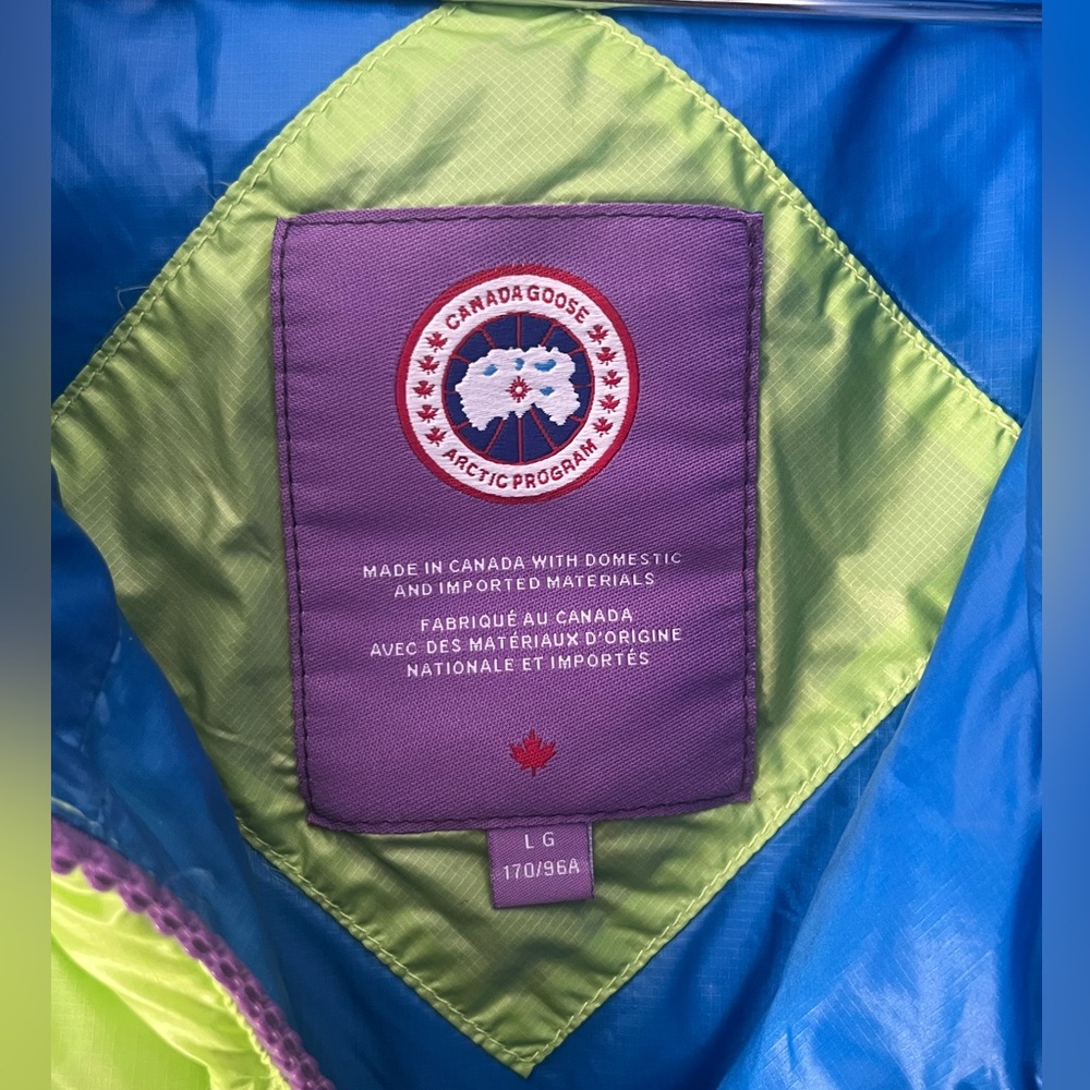 Canada Goose Neon Lime Green Puffer Vest with Blue Lining - Picture 7 of 10
